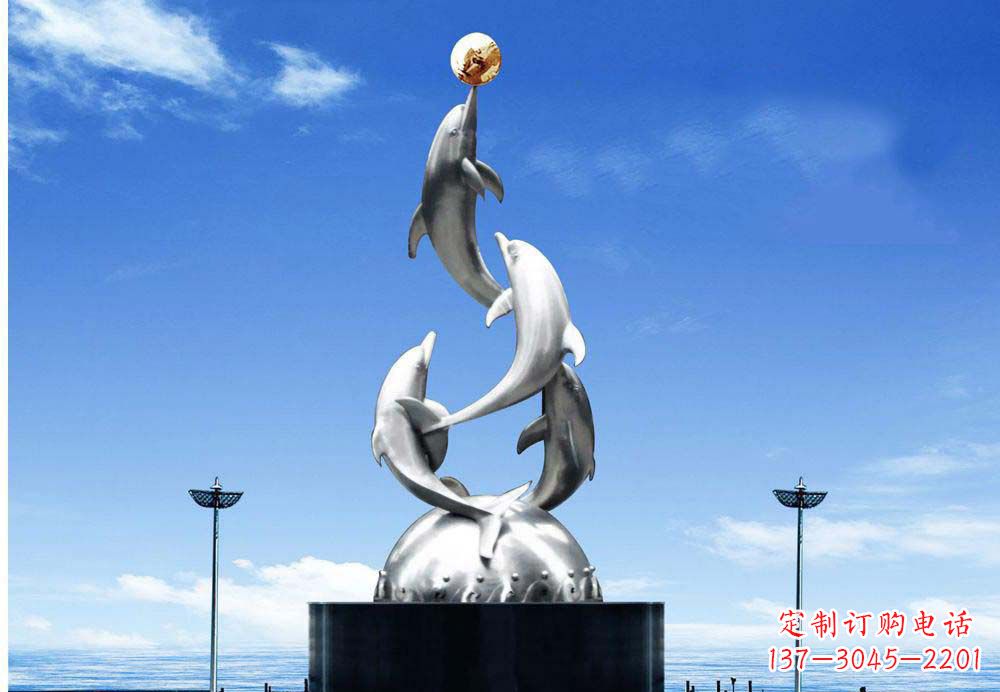 贵州中领雕塑海豚顶球雕塑