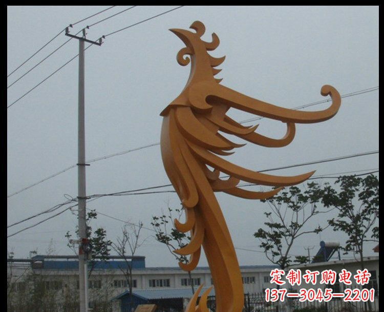 贵州新中式风格不锈钢金色凤凰雕塑
