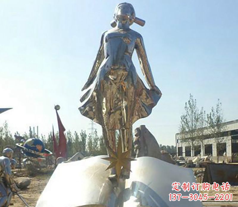 贵州广场不锈钢镜面美女人物雕塑