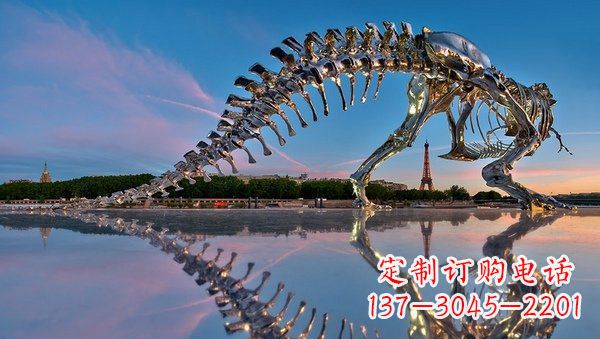 贵州魅力无穷的不锈钢恐龙骨架雕塑