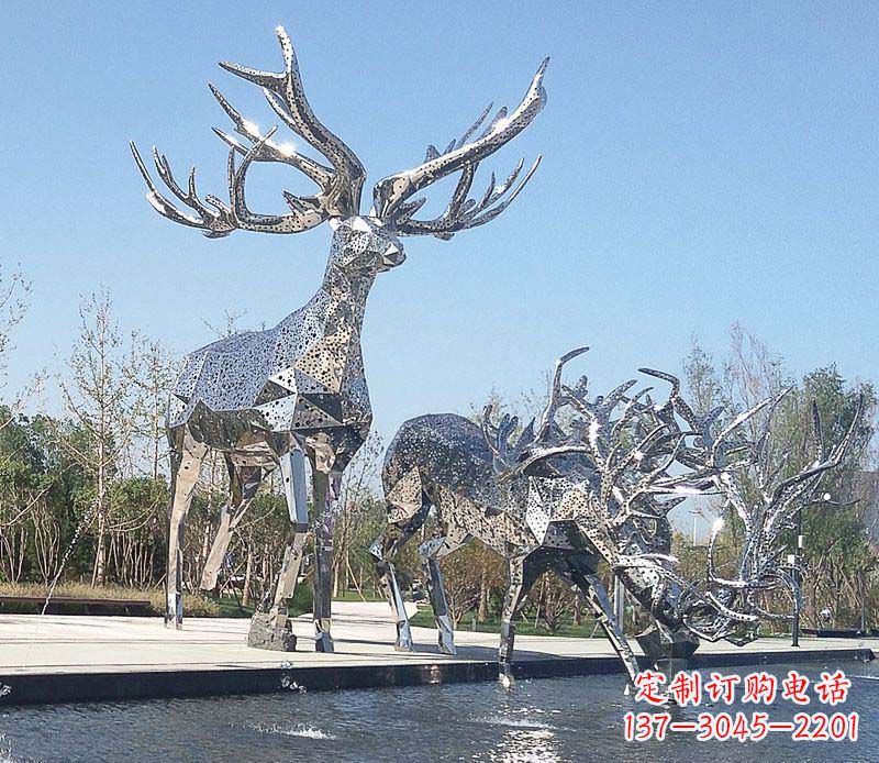 贵州优雅而古典的不锈钢梅花鹿摆件雕塑