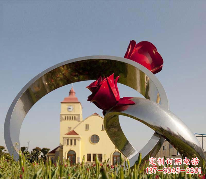 贵州广场不锈钢玫瑰戒指景观摆件雕塑