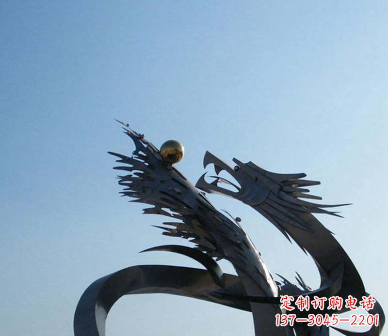 贵州中领雕塑-不锈钢龙吞球抽象雕塑