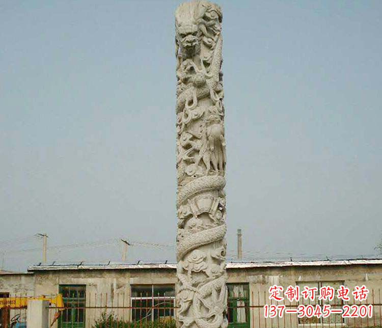 贵州广场大理石盘龙柱景观石雕 (3)