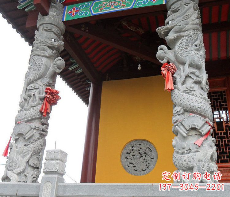贵州广场大理石盘龙柱景观石雕_2