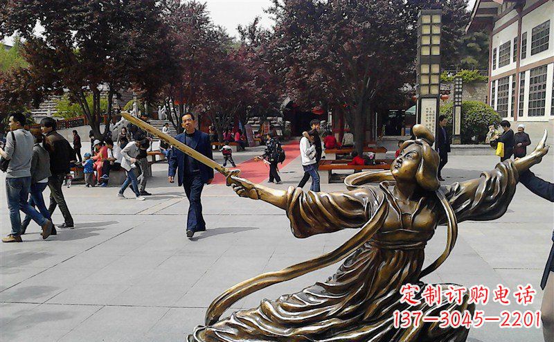 贵州中领雕塑:美轮美奂的古代美女舞剑人物铜雕
