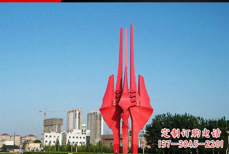贵州广场红色不锈钢树叶雕塑