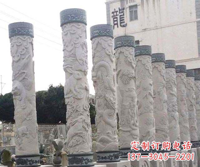 贵州广场景观大理石12生肖龙柱石雕