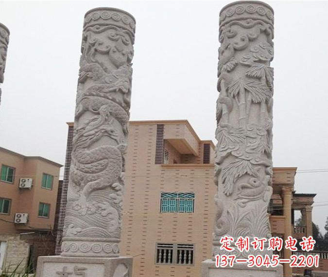 贵州广场景观大理石12生肖龙柱石雕 (2)