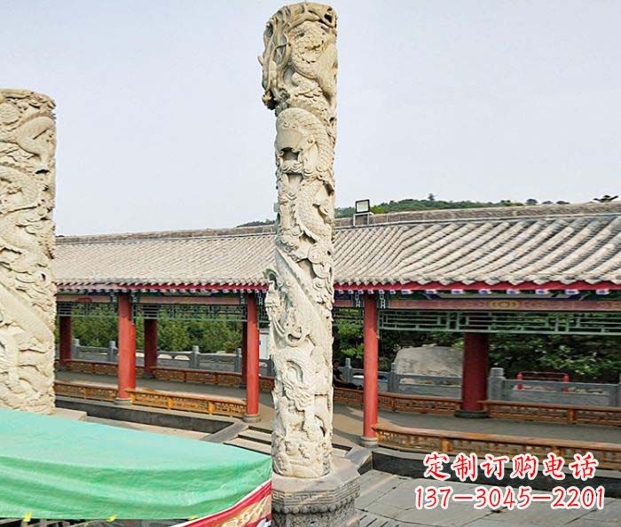 贵州广场景观大理石龙柱石雕 (2)