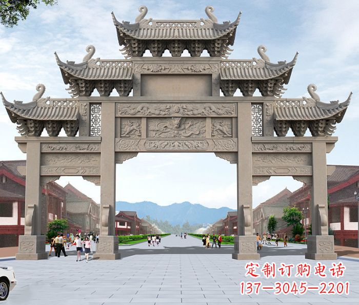 贵州广场景观大理石牌楼石雕 (2)