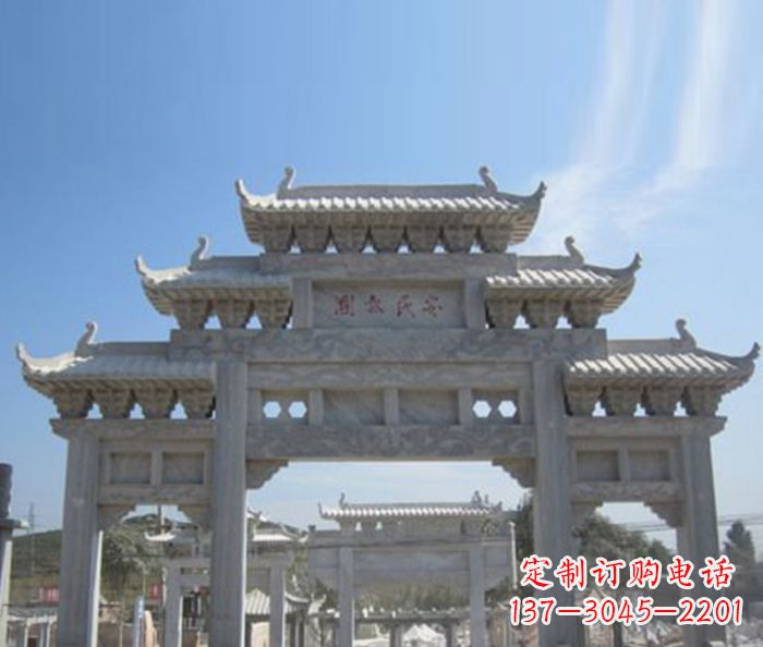 贵州三门石雕牌坊精美雕塑