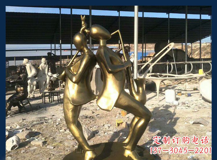 贵州中领雕塑:优雅萨克斯铜雕贴金吹管人物雕塑