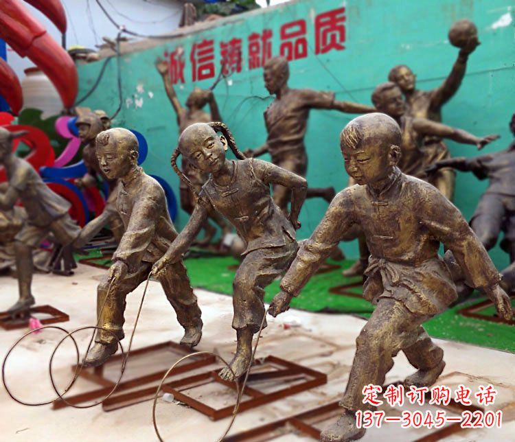 贵州滚铁环为您的小宝定制精美儿童铜雕