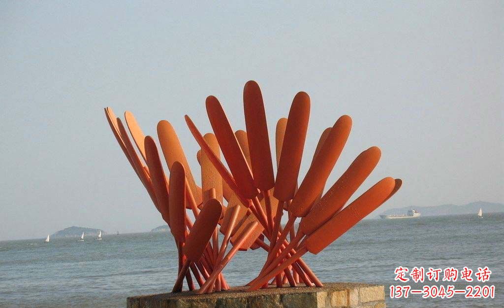贵州卓越海边，不锈钢抽象船桨雕塑