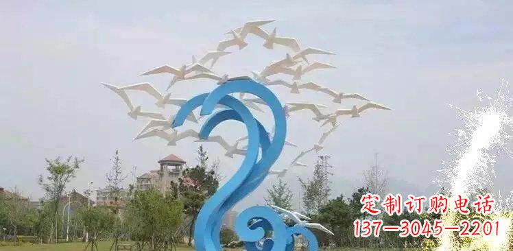 贵州海边不锈钢海浪和海鸥雕塑