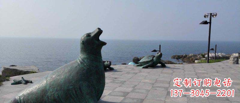 贵州海边海豹动物景观铜雕