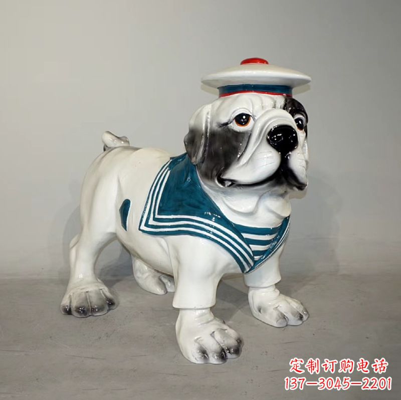贵州海军玻璃钢仿陶瓷斗牛犬狗雕塑
