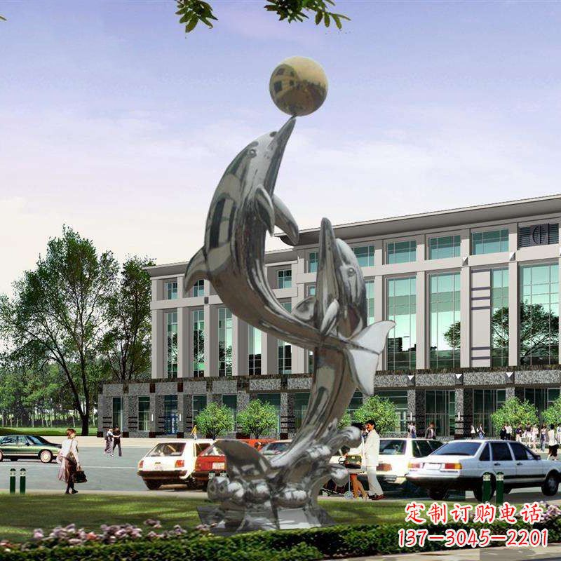 贵州海豚戏球不锈钢雕塑