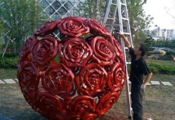 贵州广场不锈钢玫瑰花镂空球景观雕塑