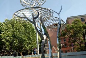 贵州广场抽象网格不锈钢树雕塑