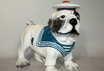 贵州海军玻璃钢仿陶瓷斗牛犬狗雕塑