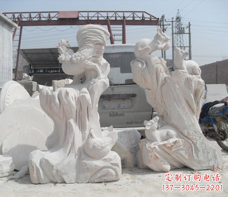 贵州中领雕塑,打造古典唯美的汉白玉公鸡雕塑