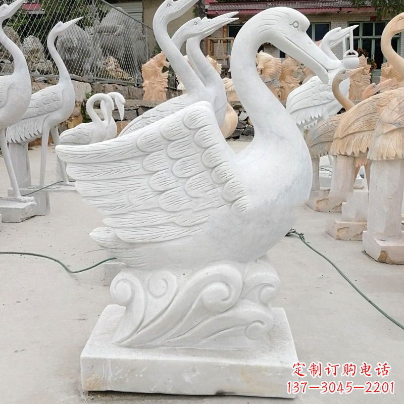 贵州汉白玉大理石吐水天鹅,水景水池装饰动物雕塑