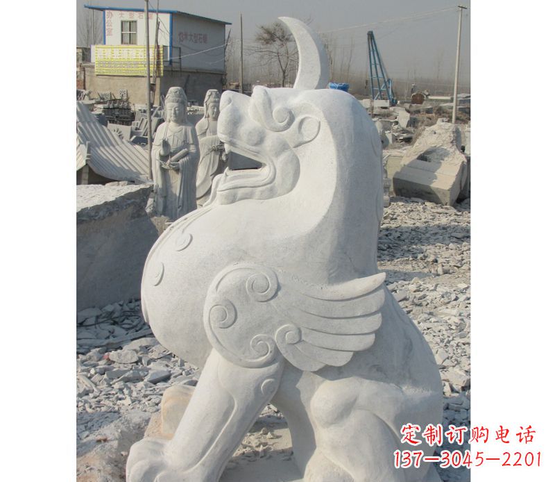 贵州汉白玉独角兽石雕,精美细腻,魅力无穷