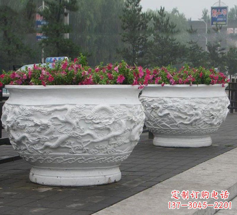 贵州优雅自然,中领雕塑汉白玉公园龙浮雕花盆