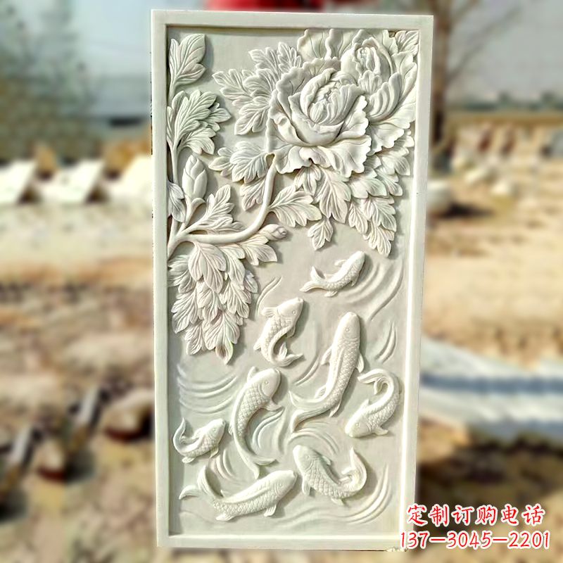 贵州汉白玉鲤鱼浮雕,精美彰显睿智之美