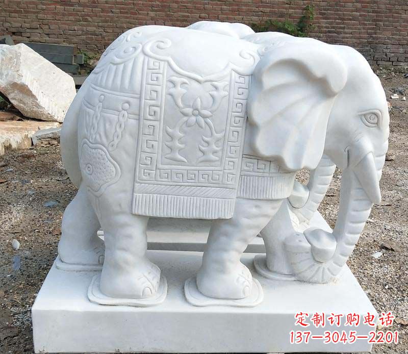 贵州中领雕塑汉白玉卷鼻大象雕塑