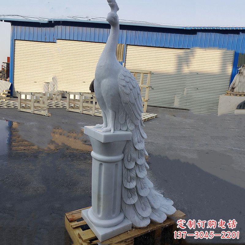 贵州汉白玉孔雀-公园园林动物雕塑摆件