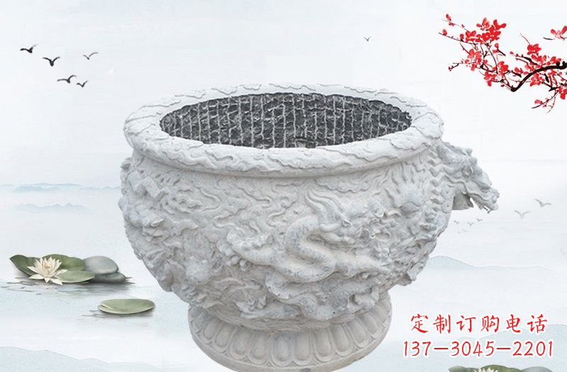 贵州汉白玉龙浮雕水缸,传承传统经典