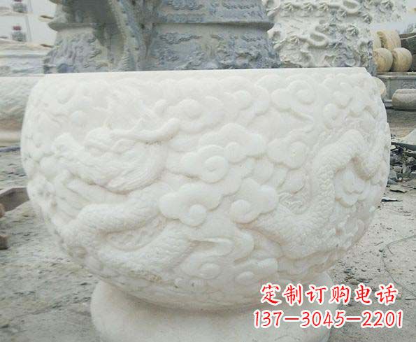 贵州汉白玉龙浮雕招财水缸,让你家居多一份福气