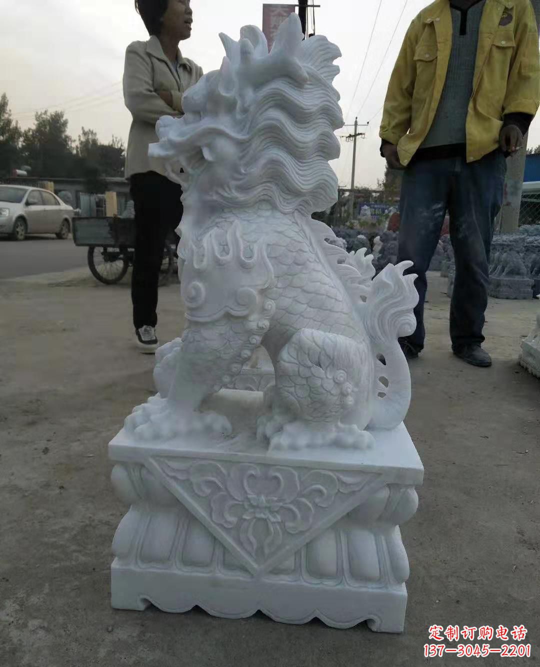 贵州精致绝伦的汉白玉门口古代神兽镇宅麒麟雕塑