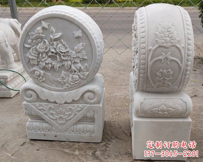 贵州汉白玉牡丹花门墩雕塑