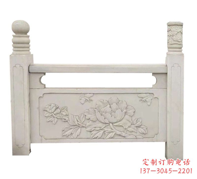 贵州汉白玉牡丹花浮雕栏板,雕塑定制精品