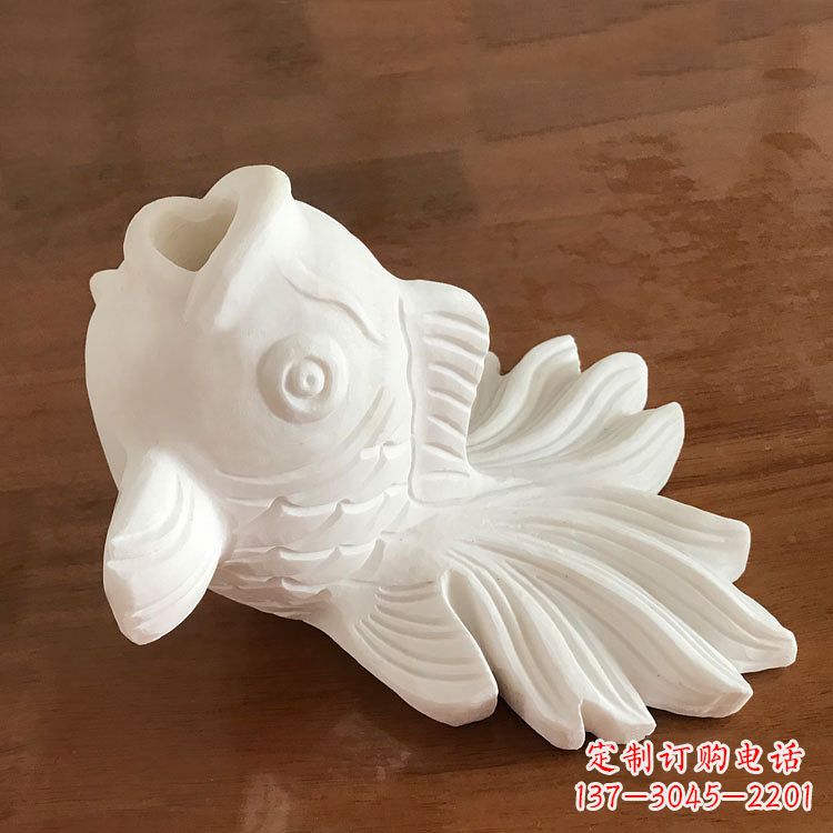 贵州精致美观的汉白玉喷水金鱼石雕动物雕塑