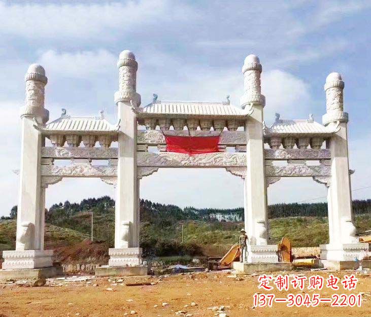 贵州汉白玉三门牌坊石雕
