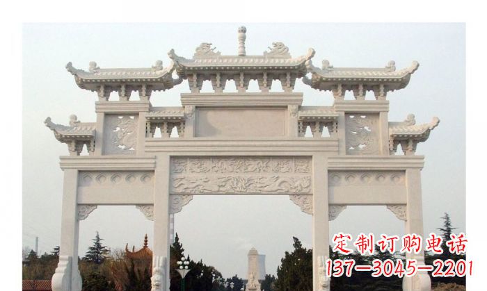 贵州汉白玉三门牌坊石雕艺术品