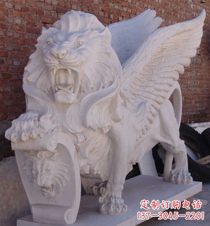 贵州汉白玉圣马可飞狮石雕,精致品质保证