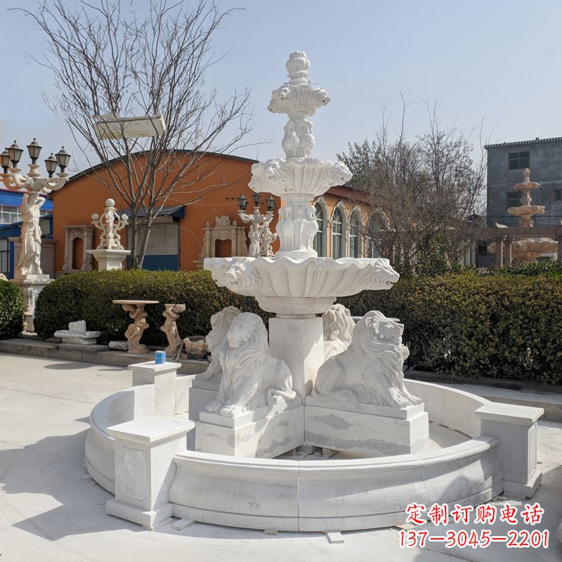贵州汉白玉狮子喷泉雕塑
