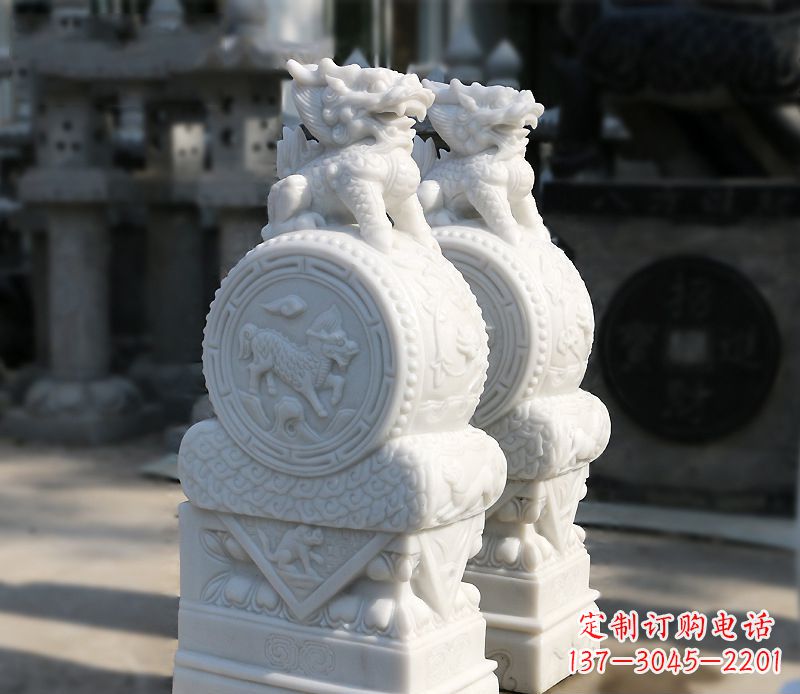 贵州汉白玉狮子辟邪门墩雕塑