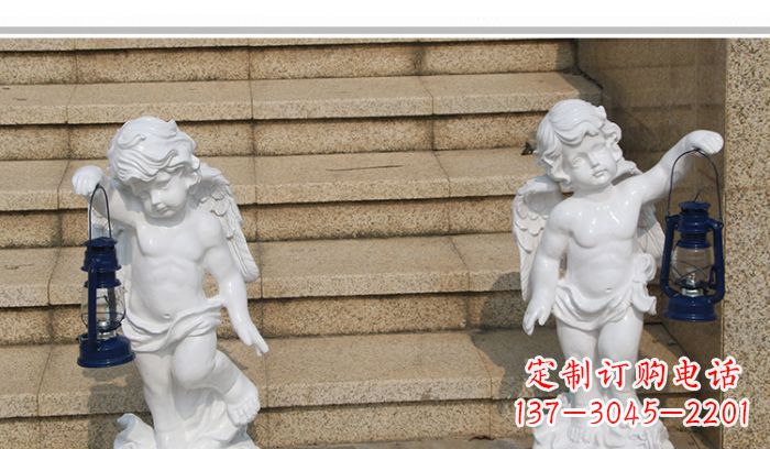 贵州领雕塑-汉白玉小天使公园西方人物路灯石雕