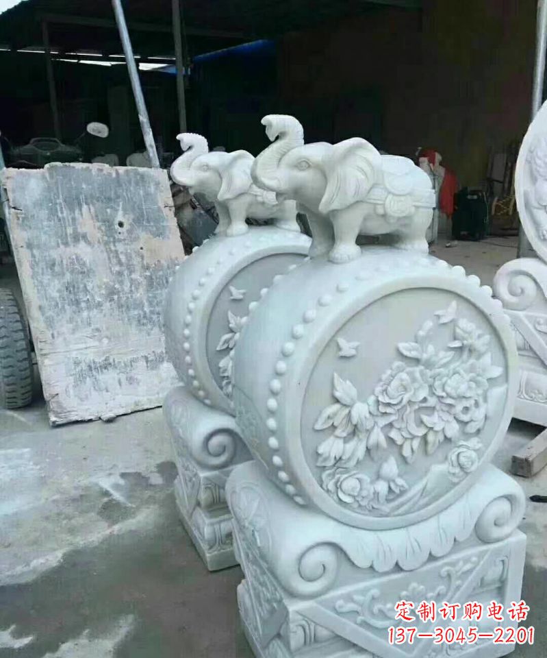 贵州汉白玉小象抱鼓石雕