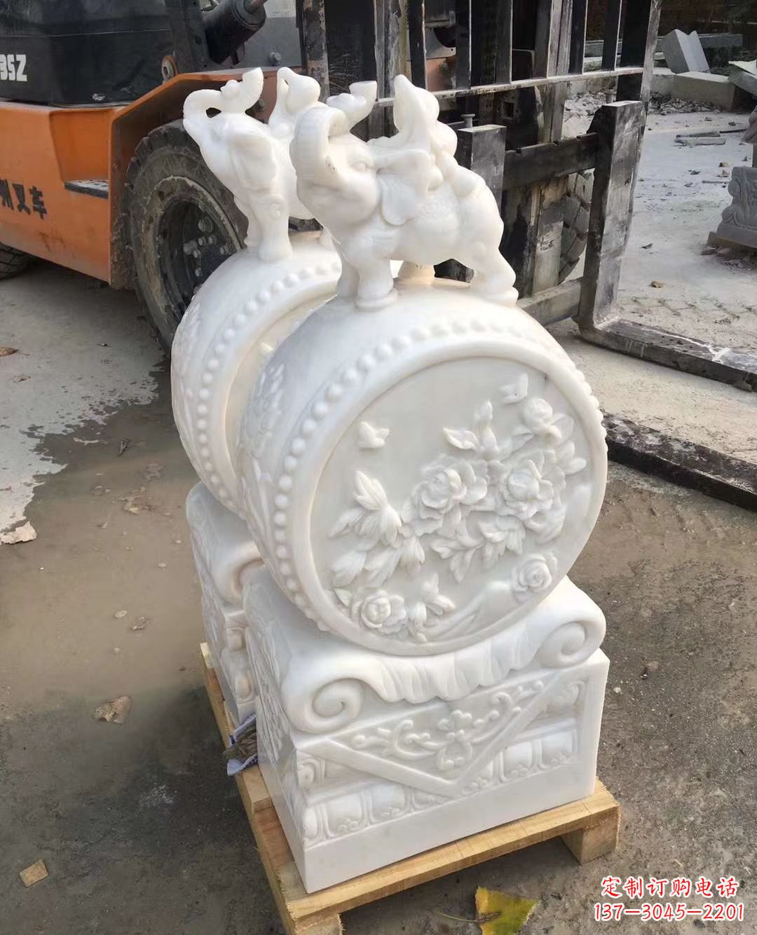 贵州汉白玉招财小象石门墩
