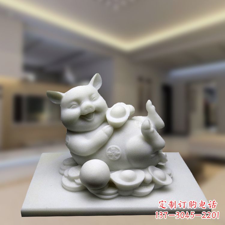 贵州汉白玉动物雕塑,招财猪石雕精美装饰