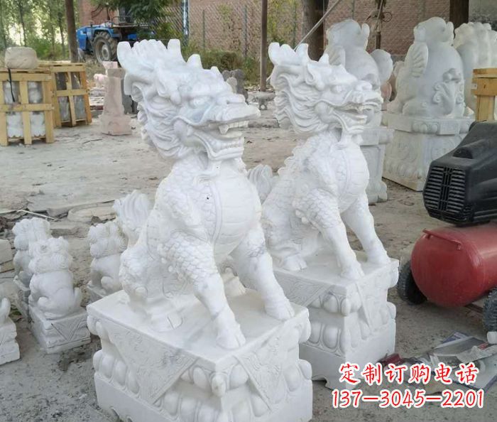贵州中领雕塑——精美绝伦的汉白玉麒麟门口镇宅石雕
