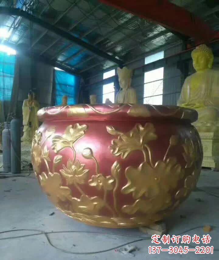贵州荷花浮雕水缸铜雕塑